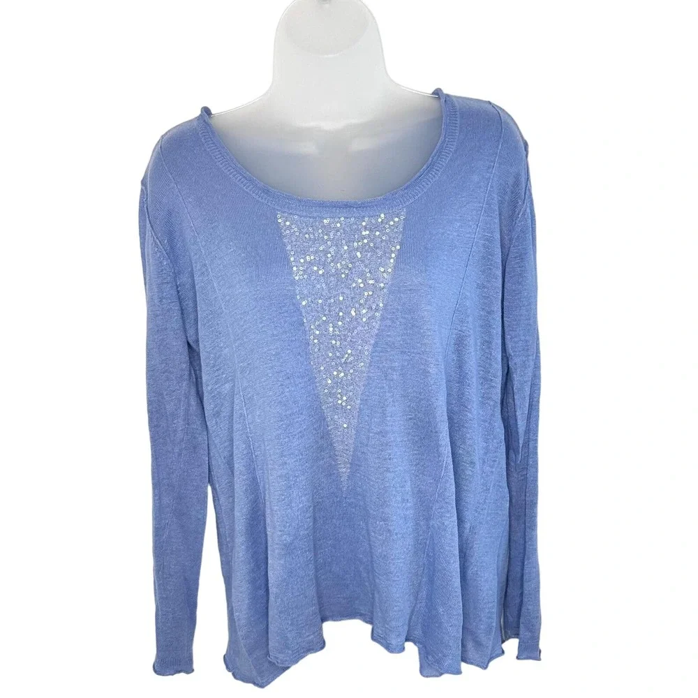 Wrap London Women's Light Blue Sweater w/Sequined Front Key Hole Back Size 8 - Picture 1 of 10